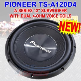 PIONEER TS-A120D4 12" 500W RMS (1500W PEAK POWER HANDLING) DUAL 4 OHM VOICE NEW!