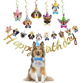Anseom Hund Geburtstagsfeier Dekoration mit Hundegeburtstag Hut Bandana, Hunde Geburtstag Banner Hunde Party Zieht Flagge und Hundespiralen, Buntes Hund Geburtstag Party Set für Jungen und Mädchen