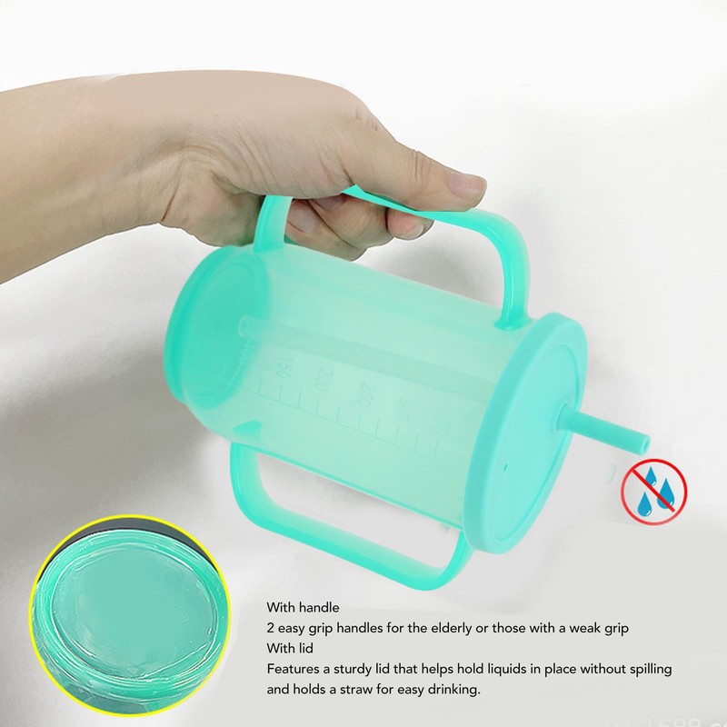 Adult Drinking Cup, Straw Cup with 2 Handles, Leakproof Plastic