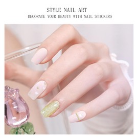 JMEOWIO Gel Nail Stickers Cream Pink Glitter Gold Heart Semi Cured Gel Nail Strips Wraps UV/LED Nail Supplies Nail Art Design Decoration Accessories