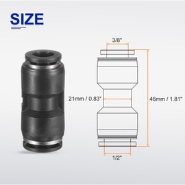 sourcing map Push to Connect Fittings 1/2" OD x 3/8" OD Straight Pneumatic Connector Zinc Alloy Quick Connect Union Two-Way Fittings for Semi Truck Trailers Air Brake System, Black