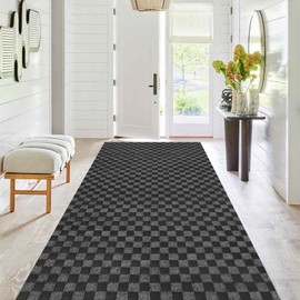 Runner Rug 2 ft x 6 ft, Outdoor/Indoor Rug with Rubber Backing Non Slip for Hallway, Kitchen, Patio, Laundry, RV, Entryway, Garage, Bathroom, Area Rug Carpet, Black Check, Customizable