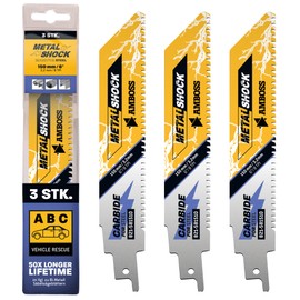 AMBOSS METAL SHOCK – 3 x Reciprocating Saw Blade Length 150 mm / 8 ZpZ – Ideal for Demolition / Vehicle Rescue / Assembly / Disassembly / Piping Construction – Suitable for Steel (Pipes / Profiles /