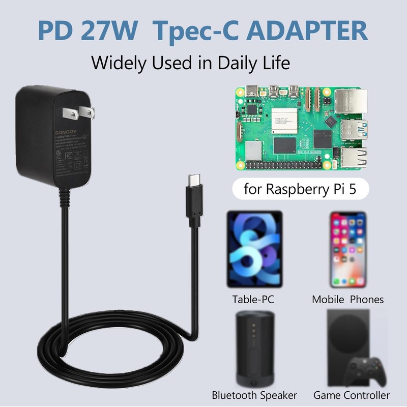 SANOOV 27W GaN PD USB-C Power Supply for Raspberry Pi
