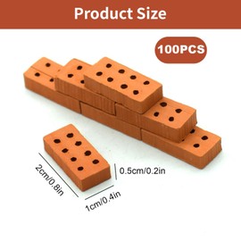 100 Pieces Model Bricks Red, Plastic Bricks for Children Toy, DIY Dollhouse Building, Garden Decoration, Miniature House Accessories
