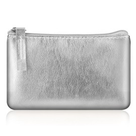 Andibro Mini Coin Purse, Portable PU Leather Wallet with Zipper Small Coin Purse Pouch for Women Change Purse(Silver)