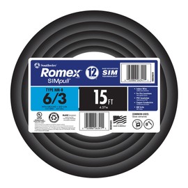 Southwire 15 ft. 6/3 Black Stranded Romex SIMpull CU NM-B W/G Wire