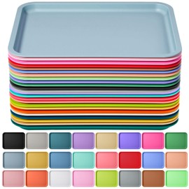Mumufy Plastic Fast Food Trays Bulk Colorful Restaurant Serving Trays Cafeteria Rectangular Plastic Serving Platter Grill for Kitchen Restaurant Coffee(Retro Color,24 Pcs)