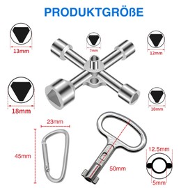 VZU 7/10/12/13/18 mm Triangle Key, 4 Way, 5 Size Triangular Key Set, Cross Key for Triangle Screws, Triangle Valves, Triangle Locks, for Electrical Casing, Rubbish Containers, Street Lights