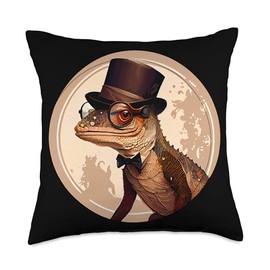 Monocle Wearing Lizard with Top Hat Design Throw Pillow