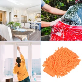 M METERXITY 2 Pcs Microfiber Chenille Wash Mitt - Double Side Reusable Gloves for Cleaning, Scratch-Free, Apply to Car Cleaning, Kitchen (9.84 x 6.69'', Orange)