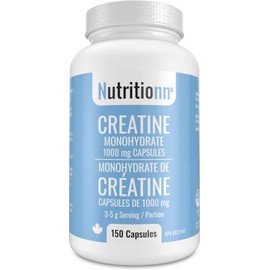 Creatine Capsules - 100% Creatine Monohydrate 1000 mg x 150 Pills (3-5 g Serving) - Made in Canada - Premium Strength and Muscle Growth Supplement by Nutritionn