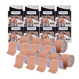 Kinesiology Tape，Unlock Your Full Potential with Kinesiology ,Original Cotton Elastic Premium Athletic Tape,Breathable, Latex-Free,Hypoallergenic，high ductility, and Waterproof for Shoulder, Knee, Elbow, Ankle Support (Beige 8 Rolls)