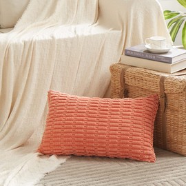Fancy Homi Pack of 2 Coral Lumbar Decorative Throw Pillow Covers 12x20 Inch for Living Room Couch Bedroom, Soft Corduroy Rectangle Solid Cushion Case 30x50 cm, Rustic Farmhouse Boho Home Decor