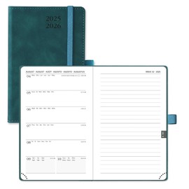 POPRUN Pocket Calendar 2025 2026 Small Notebook (Aug.2025-Dec.2026), Approx. A6 (16 x 10.5 cm), Calendar 2025 Small with Soft Cover - Diary with PU Leather - Petrol Green