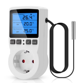 230 V Temperature Controller Sockets Heemol Thermostat Heating, Frost Monitor with Thermostat, Display with Backlight, Digital Timer with Sensor, Temperature Controller for Terrarium