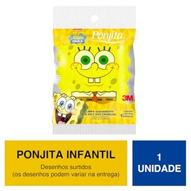 3M Ponjita, Esponja de Baño para Niños Bob Esponja, Suave, 12,5 cm x 10,5 cm, 1 Unidad