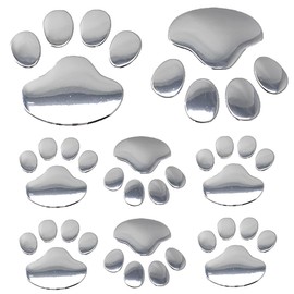 AEIOPRS 8 Pcs 3D Chrome Dog Paw Footprint Car Sticker Car Accessories Paw Print Car Emblem Sticker Decoration Badge Silver
