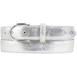BELTINGER Women's Belt in Metal Look 3 cm Leather Belt Metallic Look for Women 30 mm Metal Leather Belt with Round Belt Buckle, Silver