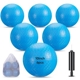 Hanaive 6 Pcs Kickballs 10 Inch Playground Ball Rubber Inflatable Dodgeball with Pump and Storage Bag Bouncy Kickball for Adults Sports Outdoor Activities(Blue)