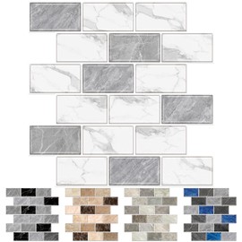 URCOLOR 10-Sheet Backsplash Tile for Kitchen Peel and Stick, 12"x12" Back Splashes for Bathroom Grey White Marble Look