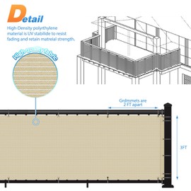 TANG 3' x 12' Beige Balcony Privacy Screen Fence 200GSM Heavy Duty Windscreen for Apartment Porch Deck Outdoor Patio Backyard Patio Balcony UV-Proof