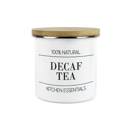 Minimalist Kitchen Essentials Decaf Tea Storage Canister - Modern Black & White Decor - 1.2L Enamel Hot Drinks/Food Storage Container