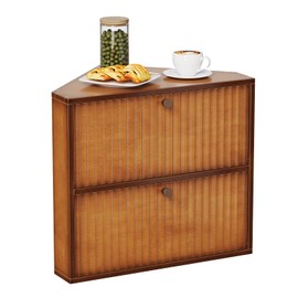 Trironsun Corner Bread Box for Kitchen Countertop Bamboo Two Layer Large Capacity Bread Storage Bin Vintage Storage for Homemade Bread (Brown)