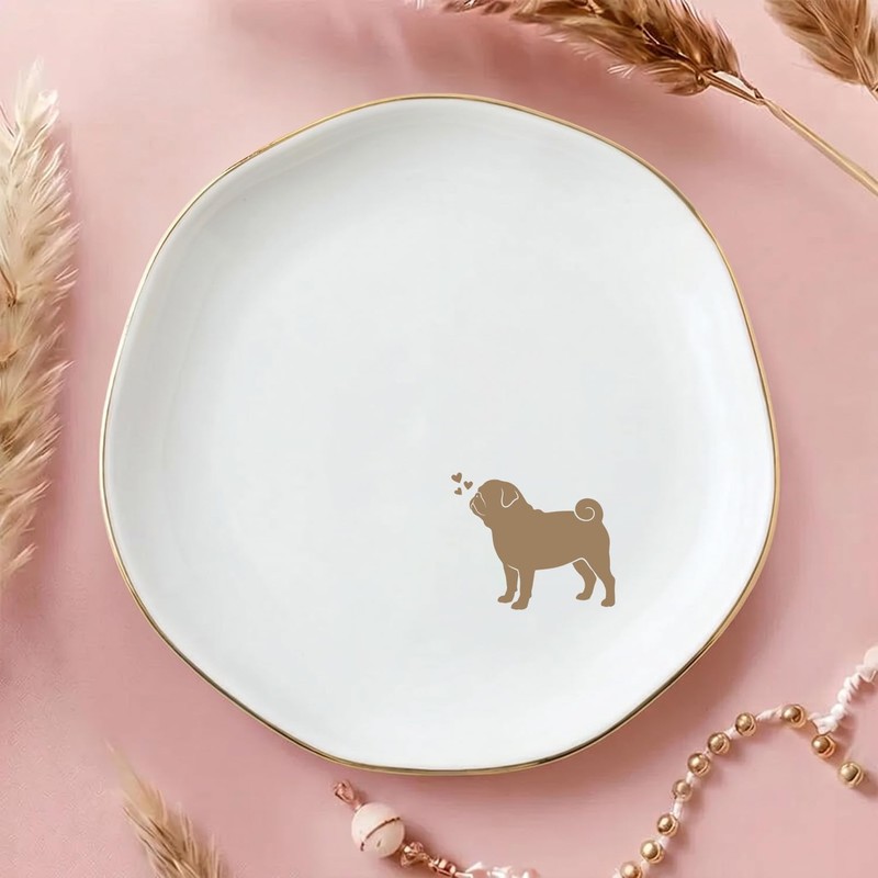 Pug Jewelry Dish Tray for Dog Lover,Ceramic Trinket Tray, Key