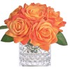 Fule Artificial Silk Rose Flower Centerpiece Arrangement in Glass Vase