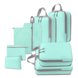 White Hawk 8-Pcs Compression Packing Cubes for Suitcases – Waterproof Diamond Polyester, No Mesh, Space-Saving Luggage Organiser, Travel Bags for Suitcases, Backpacks & Carry-Ons (Aqua)