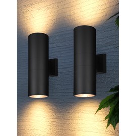 LEONLITE Modern Outdoor Cylinder Wall Lights 18", Porch Light in 2 Lights, Up Down Lights, Matte Black Waterproof Wall Sconce, Aluminum, E26 Base, Exterior Light Fixture Wall Mount, ETL, Pack of 2