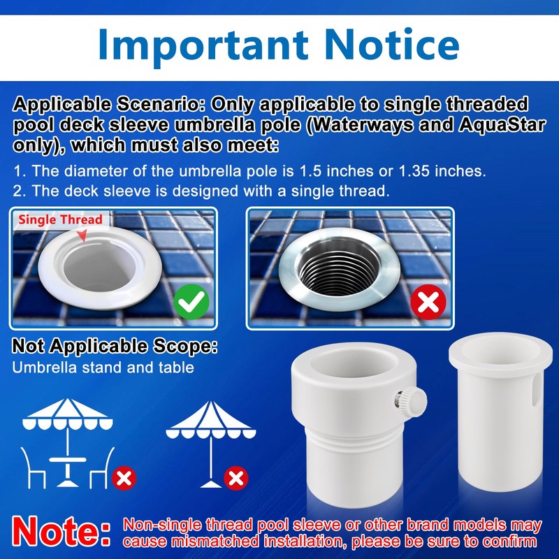 FANOVO Pool Umbrella Sleeve Stabilizer-Fits 1.5" & 1.35" Umbrella Poles,