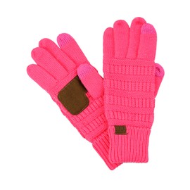 C.C Unisex Cable Knit Inner Lined Anti-Slip Touchscreen Texting Gloves, Candy Pink