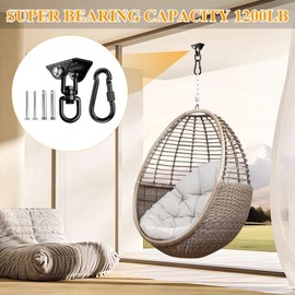 Supkiir 2 Set Hammock Hanging Kit, 360°Rotating Swing Hook, 1200 Lbs Capacity Heavy Duty Black Swing Hanger Hardware for Hanging Hammock Swings Aerial Yoga Boxing Sandbag on Wooden Concrete Ceiling