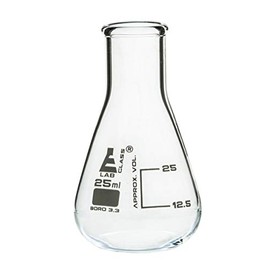 Erlenmeyer Flask, 25ml - Borosilicate Glass - Narrow Neck, Conical Shape - White Graduations - Eisco Labs