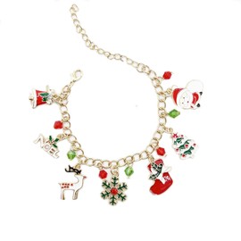 KummerSaprk Christmas Bracelet Womens Gifts for Christmas Gold Chain Bracelets Christmas Tree Snowflake Jingle Bell Bracelets Christmas Jewelry Christmas Stockings Stuffers