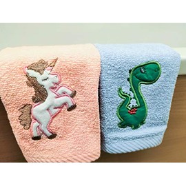 Lex's Linens Pack of 2 Kids Face Cloth (1 of Each) (Unicorn & Dinosaur)