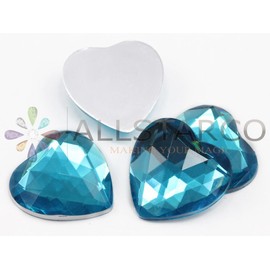 Allstarco 25mm Flat Back Heart Acrylic Rhinestones 1 Inch Costume Plastic Gems Cosplay Jewels for Valentine's Party - 18 Pieces (Blue Aqua H109)