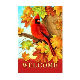 Morigins Welcome Fall Cardinal Double Sided Autumn Maple Leaves House Flag 28x40 inch
