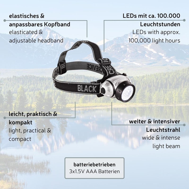 Black Crevice Head Torch 21 LED 10 x 10 x