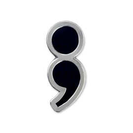 PinMart Semicolon Mental Health Awareness Pin – Silver Plated Black Enamal Lapel Pin for Suicide Awareness and Prevention - Secure Clutch Back for Hats, Scarves and Backpacks