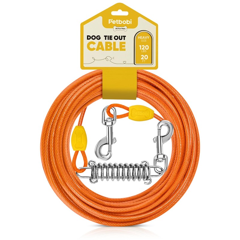 Petbobi Dog Tie-Out Cable 20ft - Heavy-Duty 4mm Metal Cable