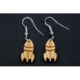 Miniblings Rocket Earrings Wood – Handmade Fashion Jewellery I Rocket Spaceship Shuttle Space Plane – Earrings Earrings, Wood