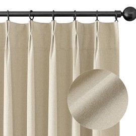 ChrisDowa Natural Full Blackout Curtains Pinch Pleated Curtains with Rings and Hooks Cream Colored Linen Thermal Windows Curtains 84 Inch Length 2 Panels Set for Bedroom Back Tab Pinch Pleat Drapes