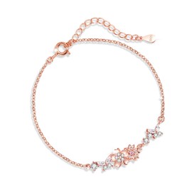 ORIKIN Women's Bracelet, Cherry Blossom Bracelet, Silver Bracelet, 925 Silver, Zirconia, Accessories, 5.9 to 1.6 inches (15 + 4 cm), Silver