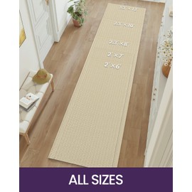 DEXI Hallway Runner Rug 2.3x12, Kitchen Runners Washable Non Slip Rubber Backing Long Hallways Entryway Indoor Laundry Room Decor Carpet 12ft Neutral Farmhouse,Beige