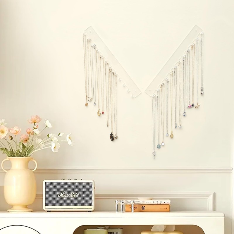 milylove Acrylic Necklace Holder 4 Pack Wall Mounted Necklace Organizer