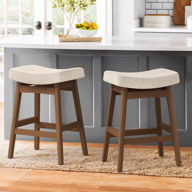 Bar Stools Set of 3, Barstools with Sturdy Wood Legs,