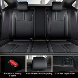 AOMSAZTO Seat Covers for Honda Civic: Hatchback EX Sport Touring EX-L 2016 2017 2018 2019 2020 2021 Custom Fit Leather Seats Cover Full Set Black